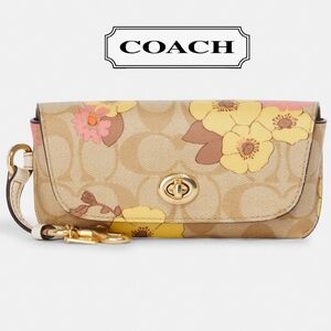 COACH Sunglass Holder Case Signature Khaki Floral Print with Dog Clip NWT!